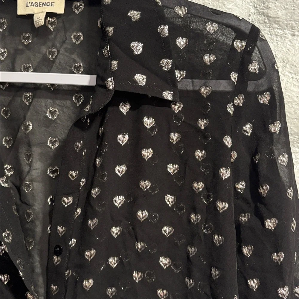 L’Agence Hailie Black & Silver Hearts Semi Sheer Blouse - Picture 9 of 11